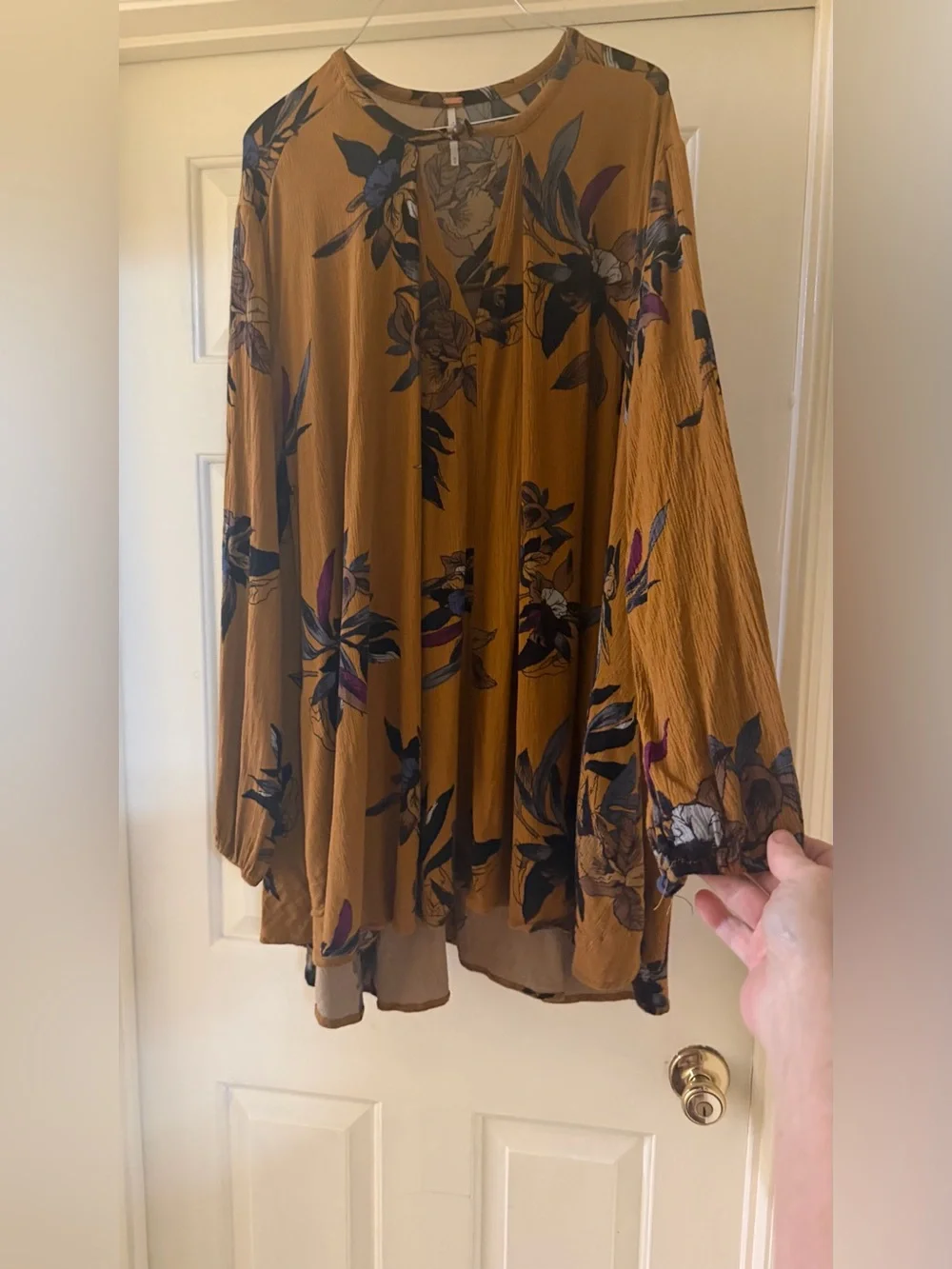 Free People Floral Boho Tunic Dress | Mustard | Size M